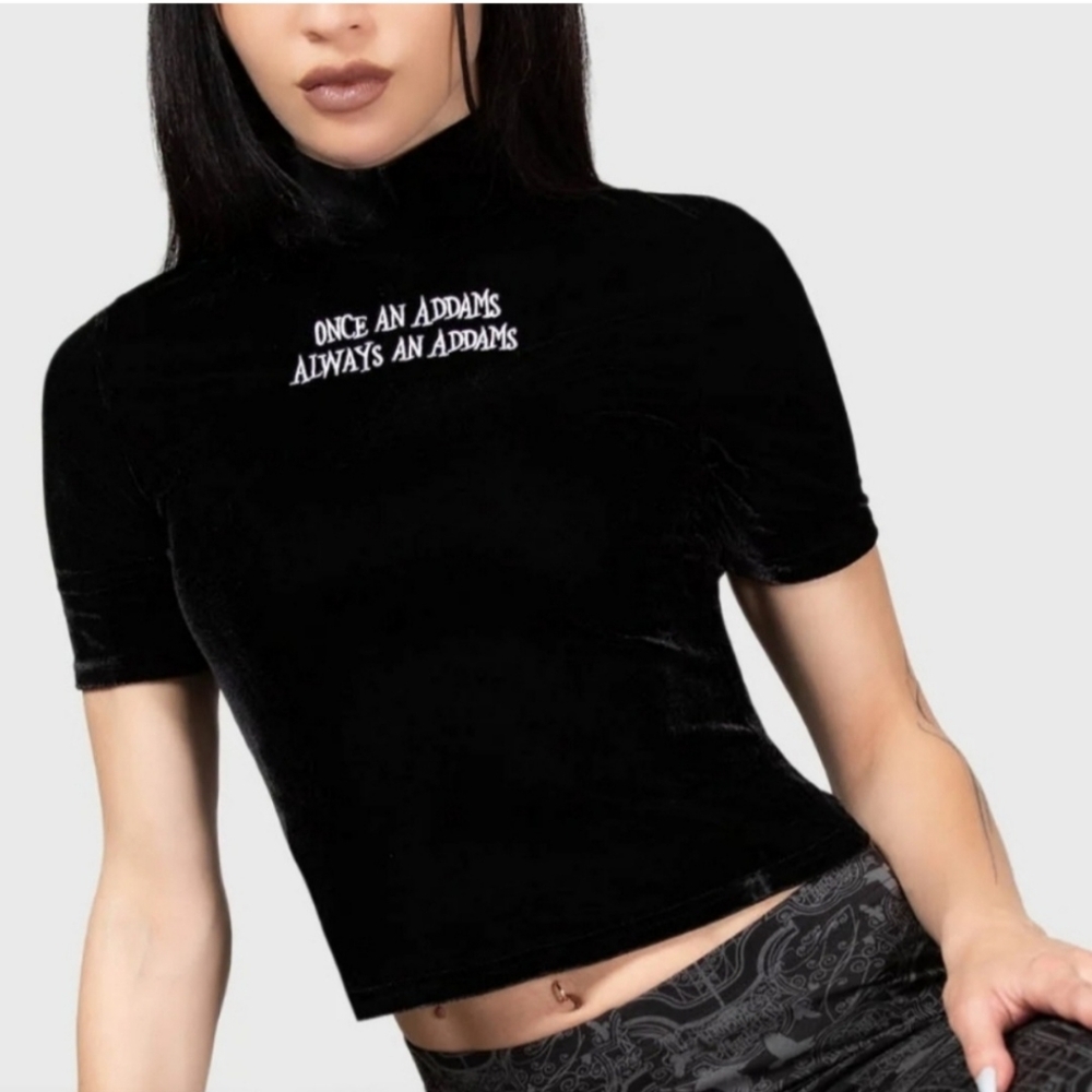 Killstar Wednesday Collab Velvet Black Mock Neck Addams Family Top XXL